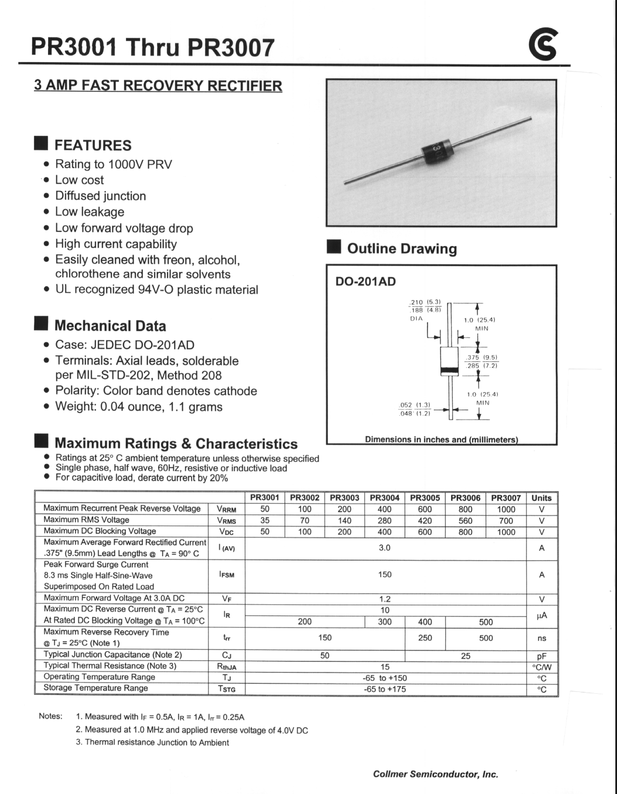 CALLMER PR3007, PR3003, PR3004, PR3005, PR3006 Datasheet