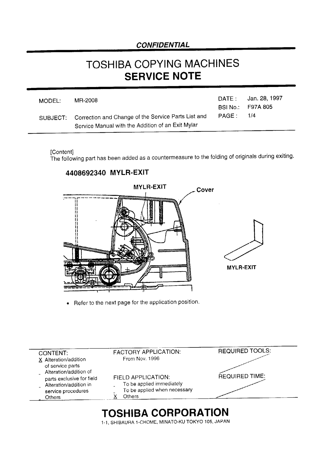 Toshiba f97a805 Service Note