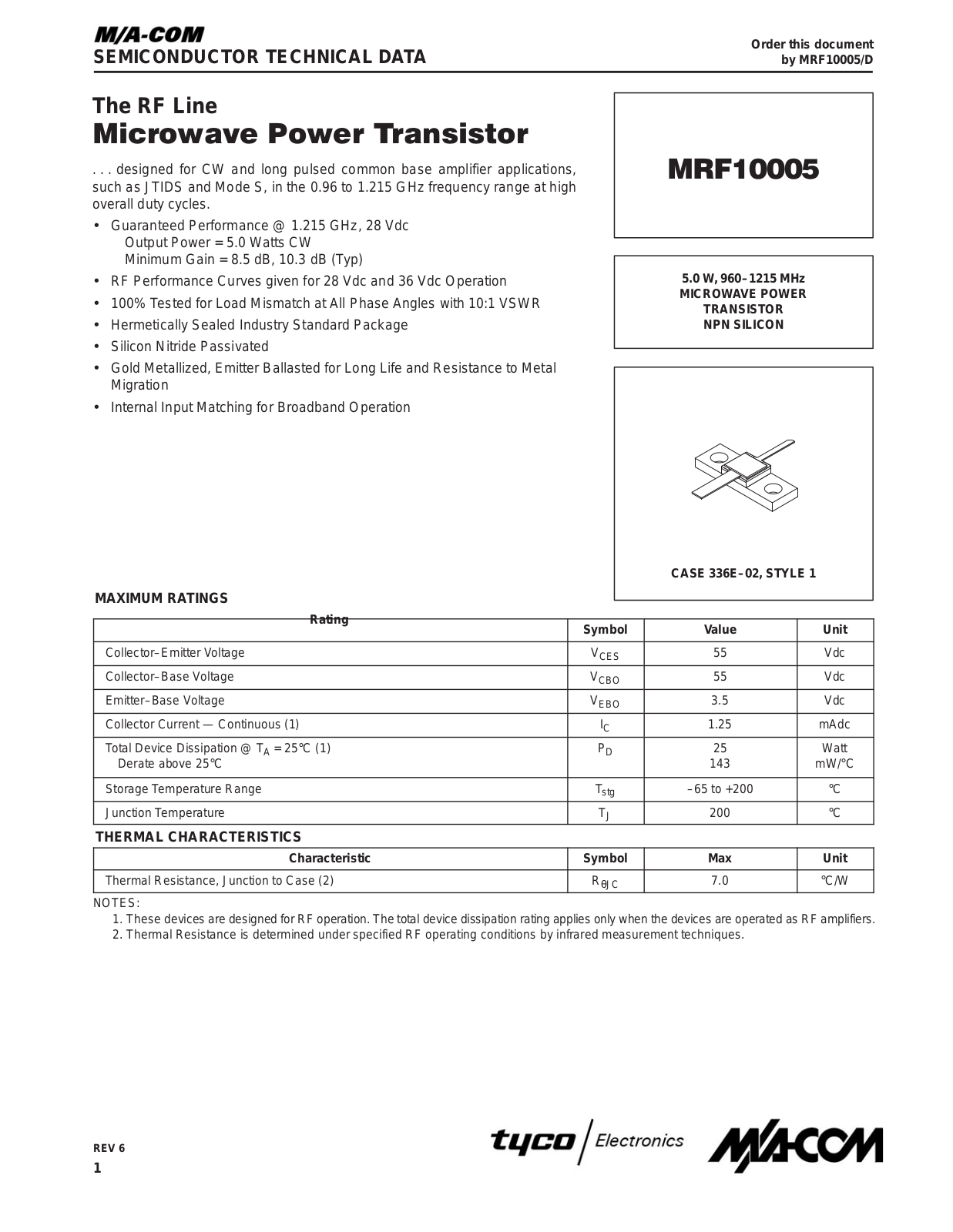 M A COM MRF10005 Datasheet