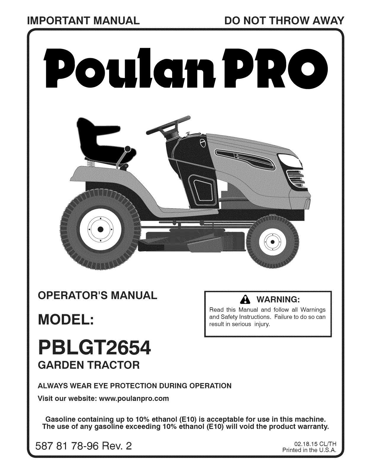 Poulan PBLGT2654-96042017200, 96042017200 Owner’s Manual