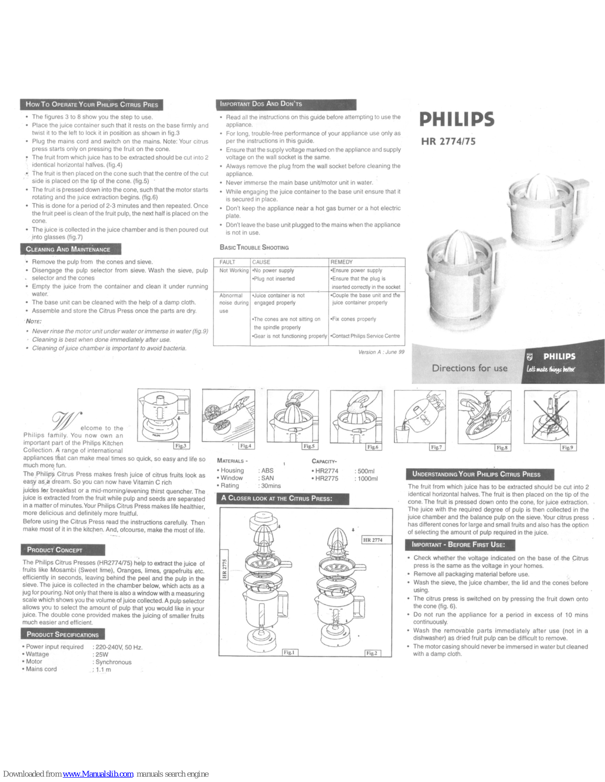 Philips HR2774/00, HR2774, HR2775 Directions For Use Manual