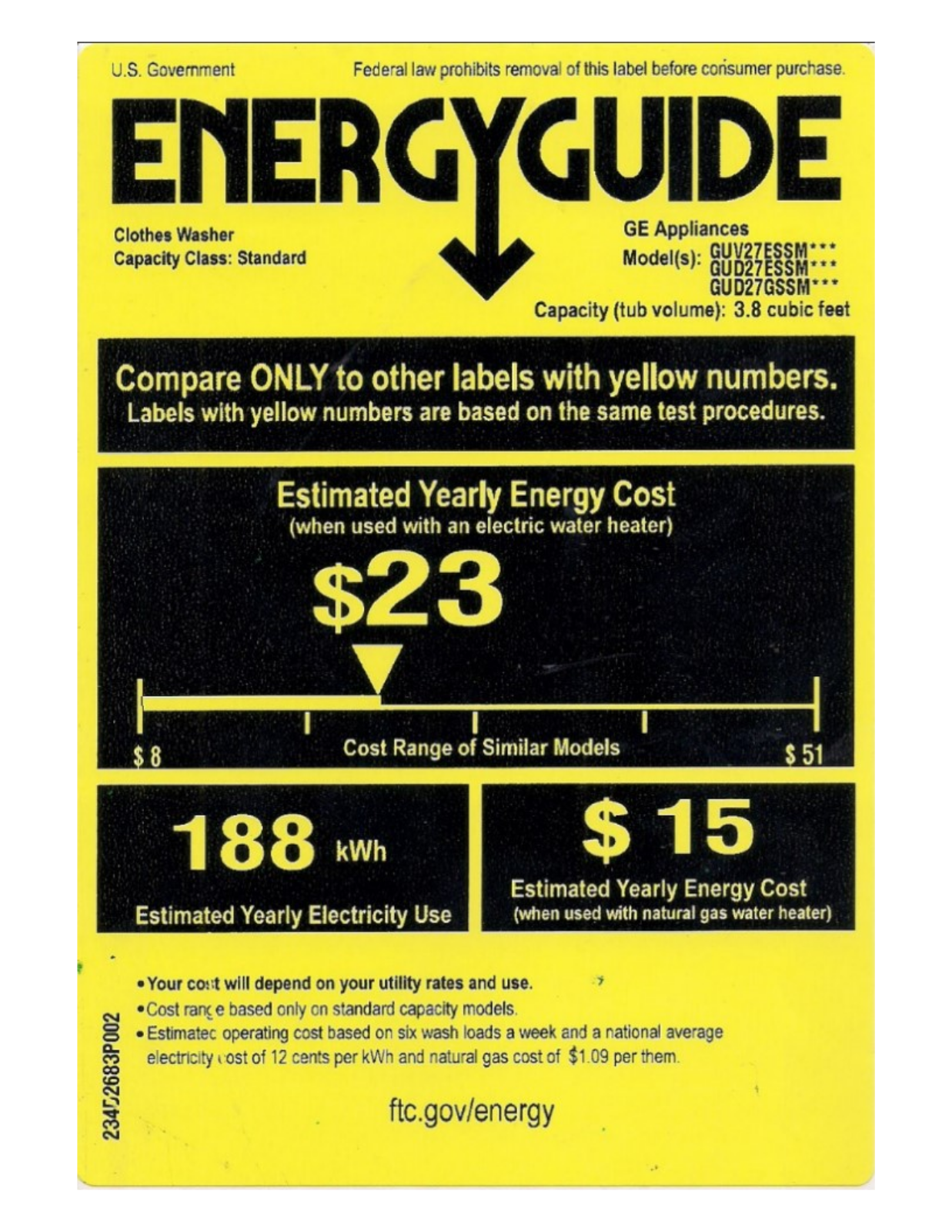 General Electric GUD27ESSMWW, GUD27GSSMWW, GUV27ESSMWW Energy Guide