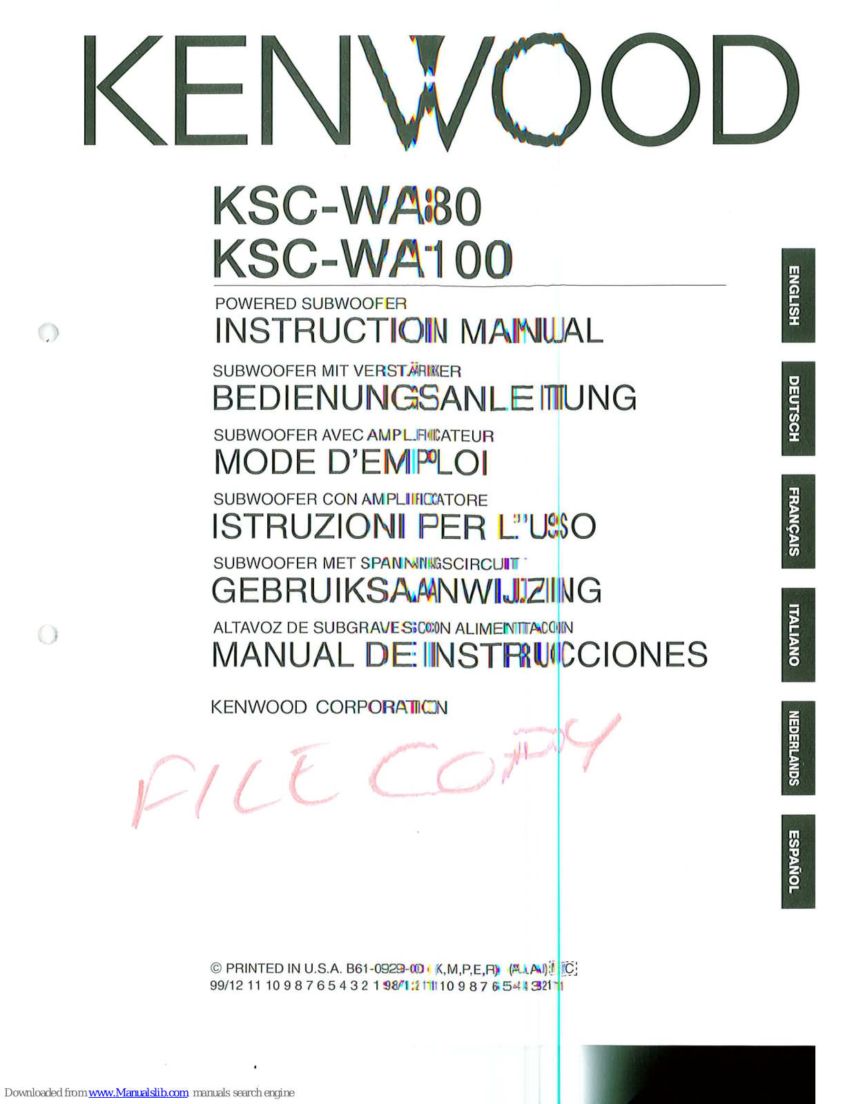 Kenwood KSC-WA80 Instruction Manual