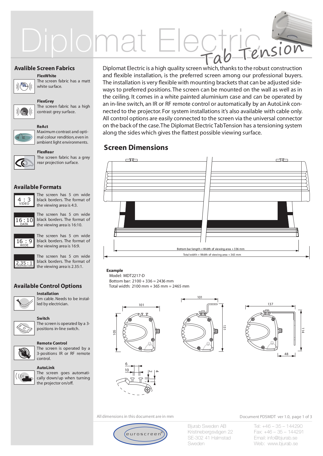 Euroscreen MDT1617-W, MDTIN2217-W, MDTIN2417-W, MDTIN2017-W Datasheet