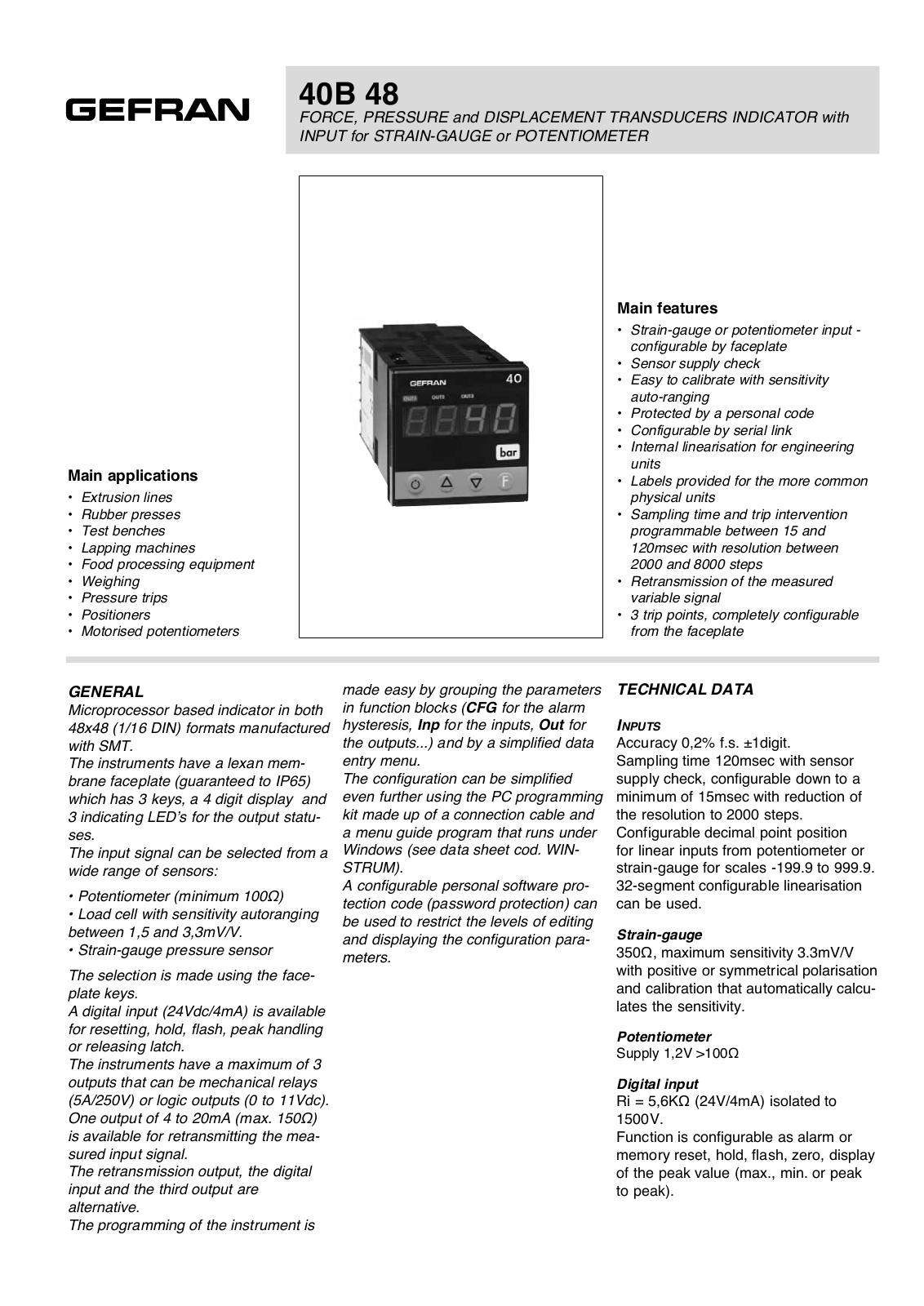 Gefran 40B 48 Data Sheet