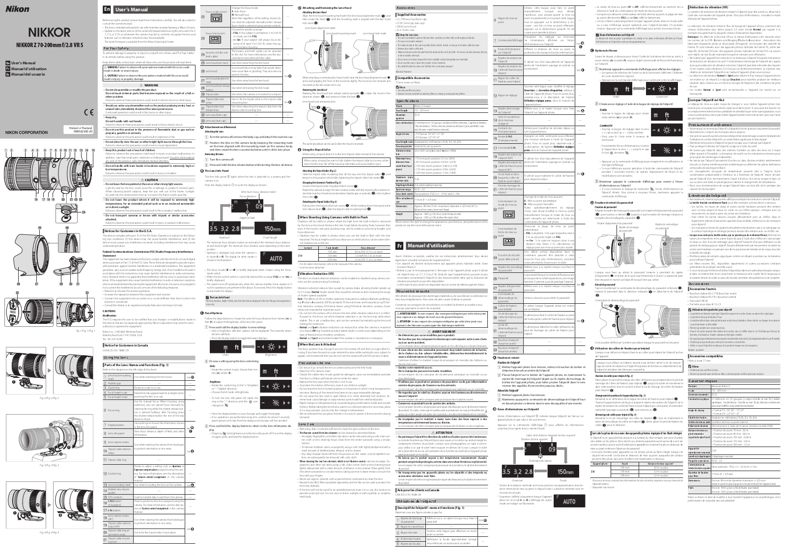 Nikon NIKKOR Z 70-200mm f/2.8 VR S User's Manual