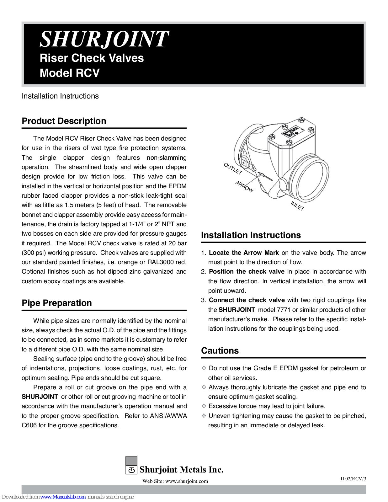 Shurjoint RCV Series Installation Instructions Manual