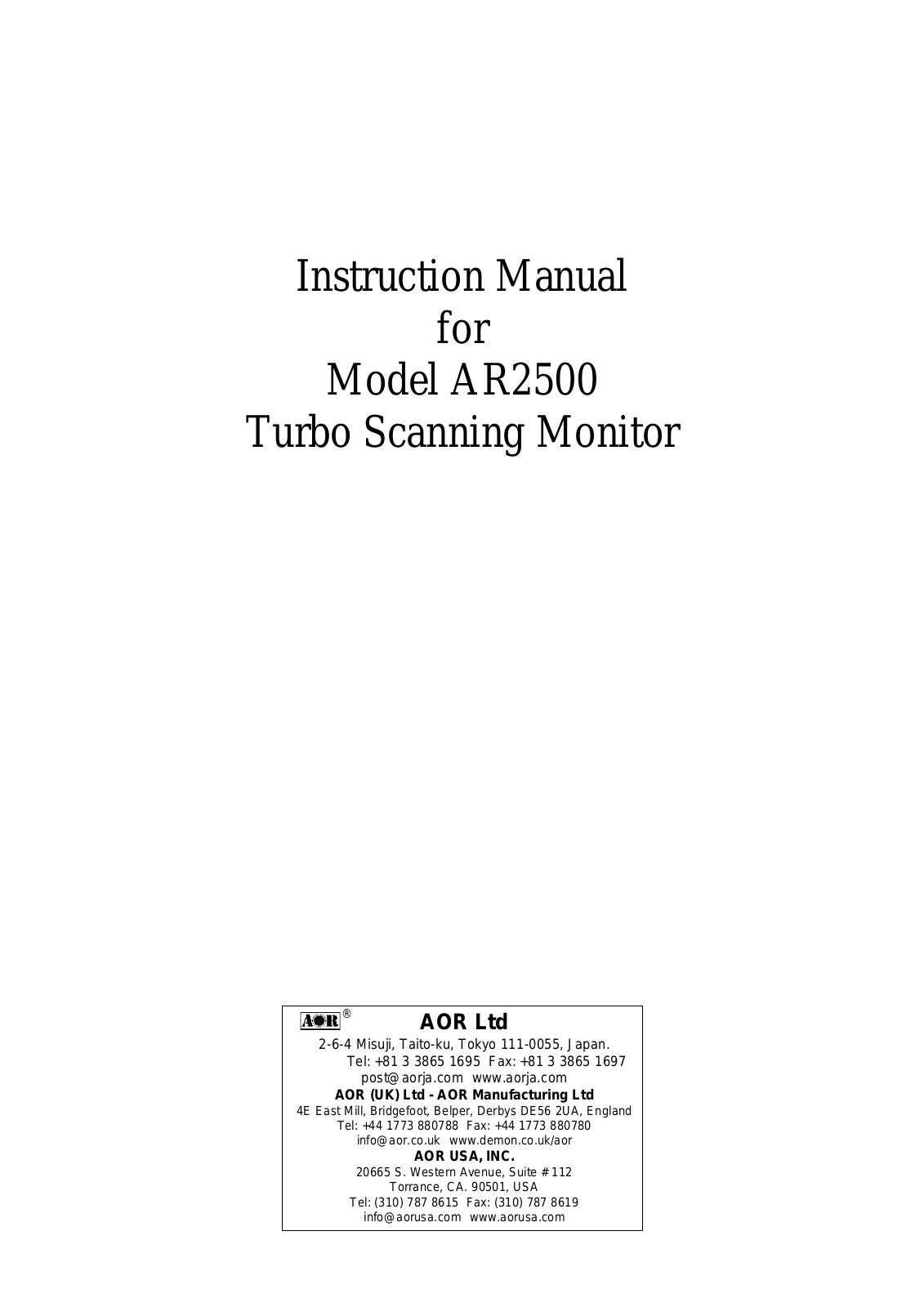 AOR AR2500 User Guide