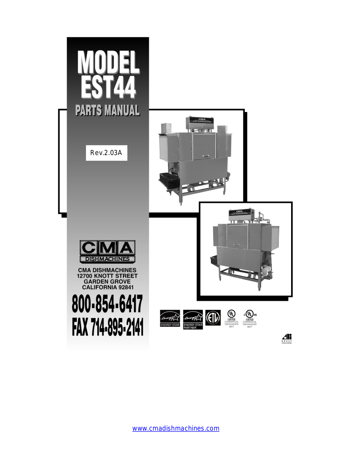 CMA Dishmachines EST44 Parts List