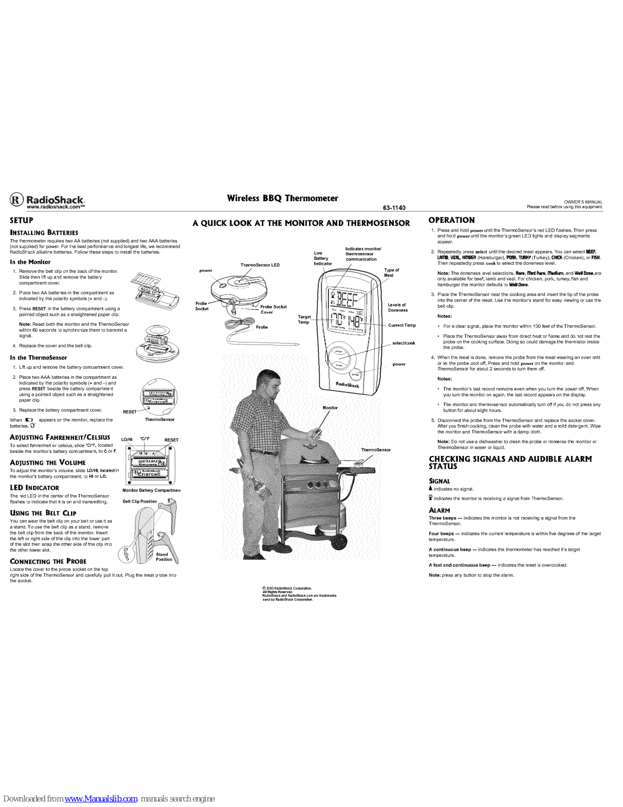 Radio Shack Wireless BBQ thermometer, 63-1140 Quick Manual