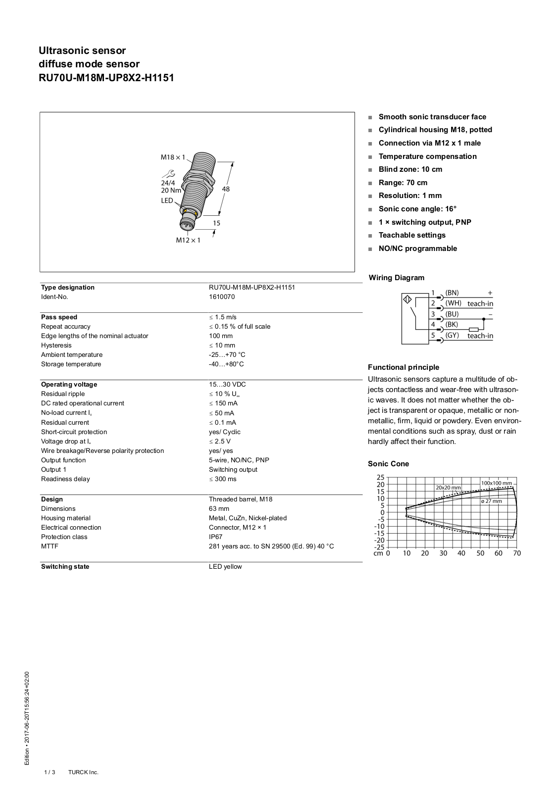 Turck RU70U-M18M-UP8X2-H1151 Data Sheet