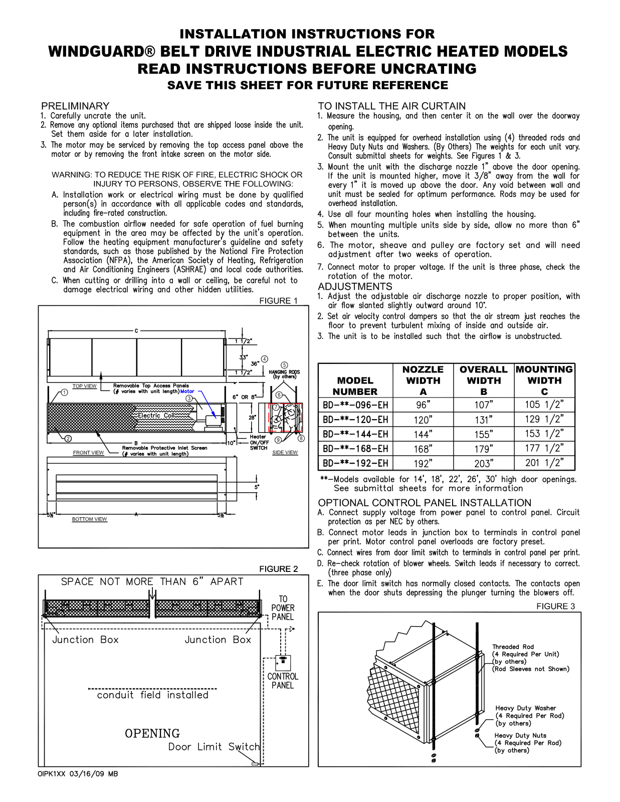 Mars Air BD-096-EH, BD-14-096-EH Installation  Manual