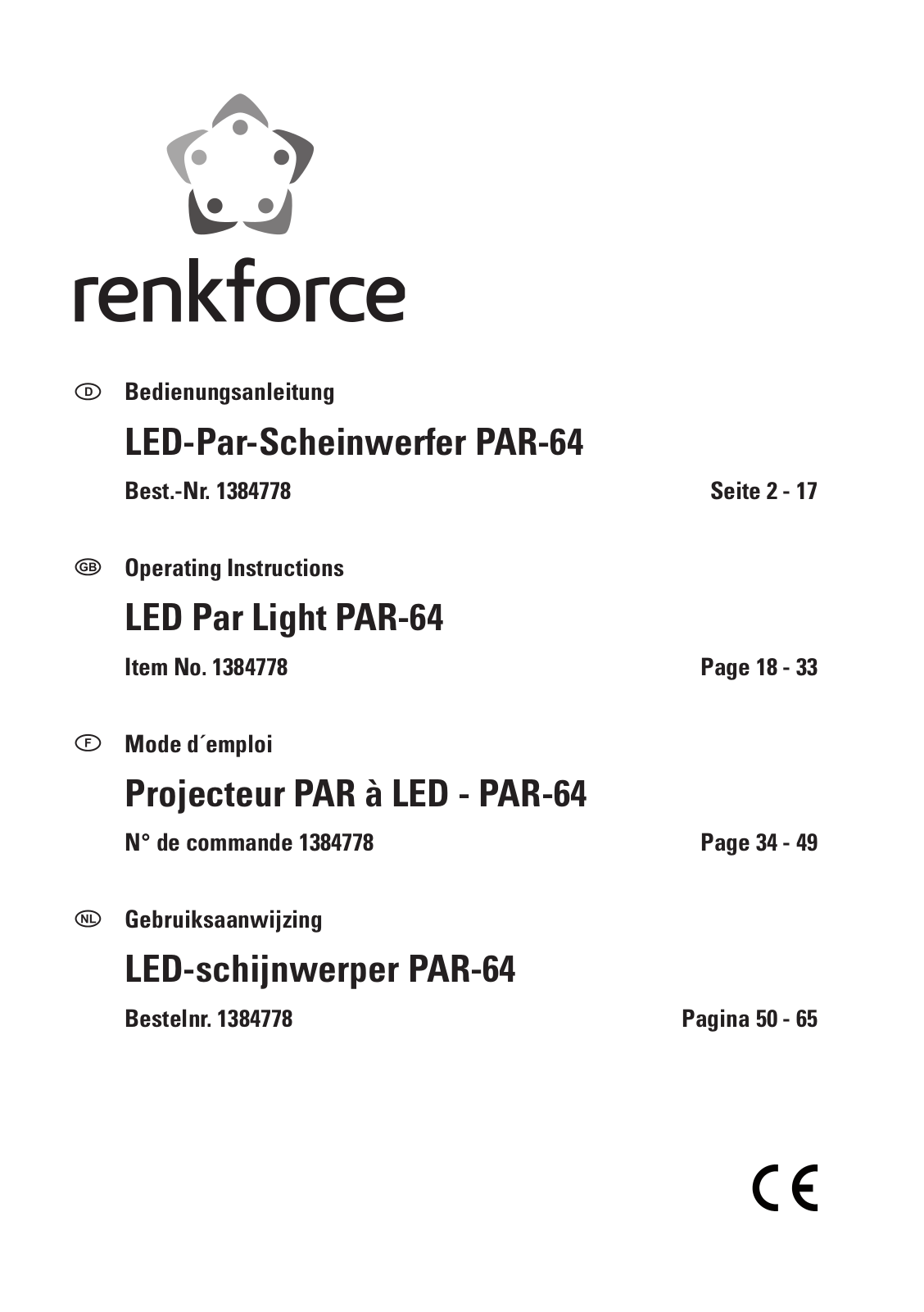 Renkforce LED PAR-64 Operating Instructions