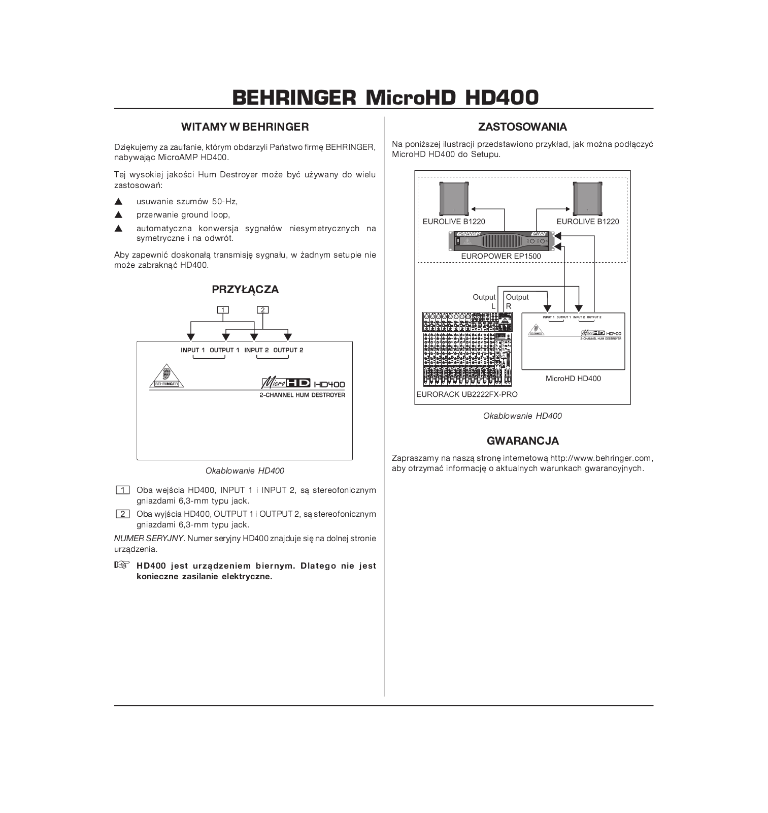 Behringer HD400 User Manual