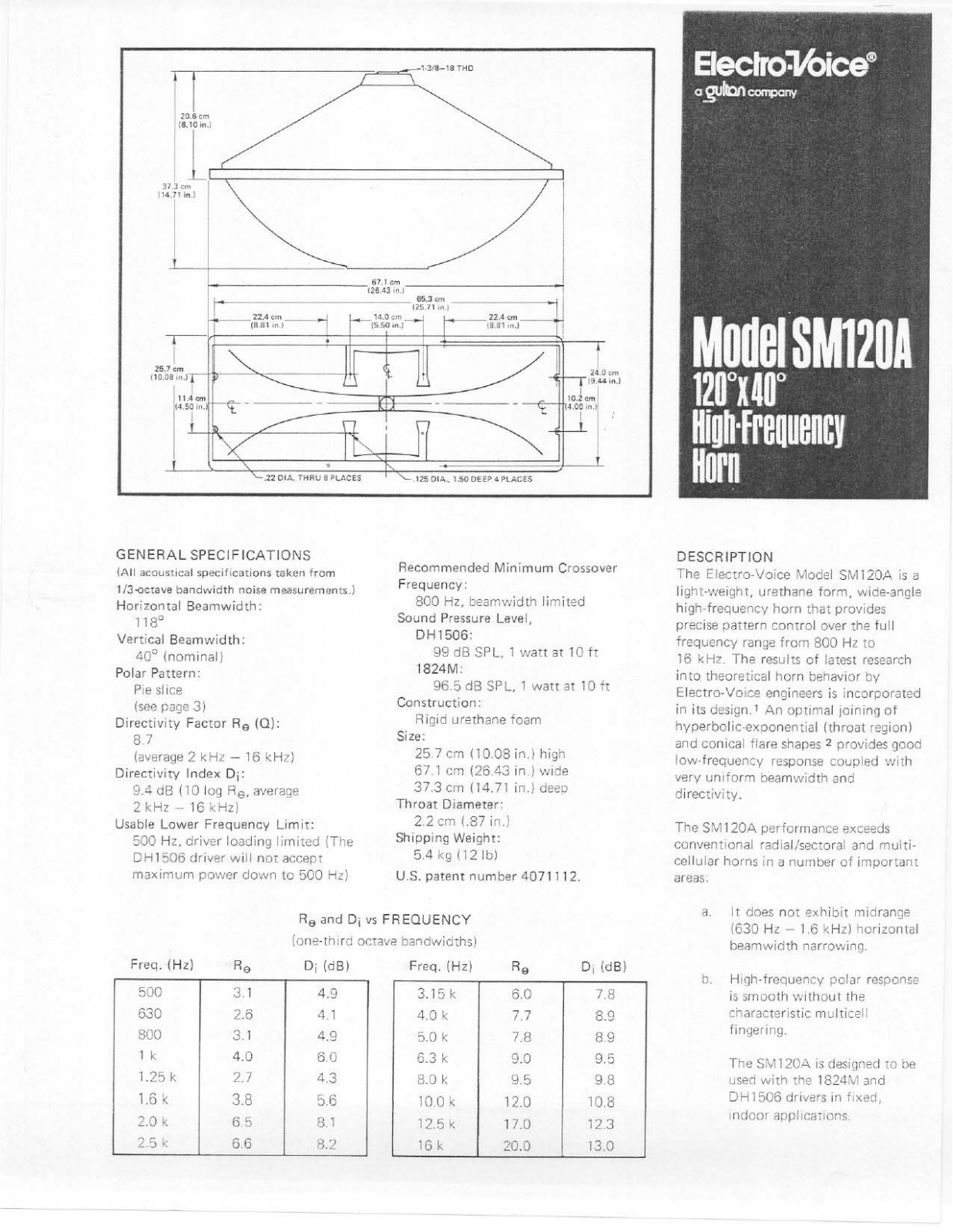 Electro-voice SM120A DATASHEET