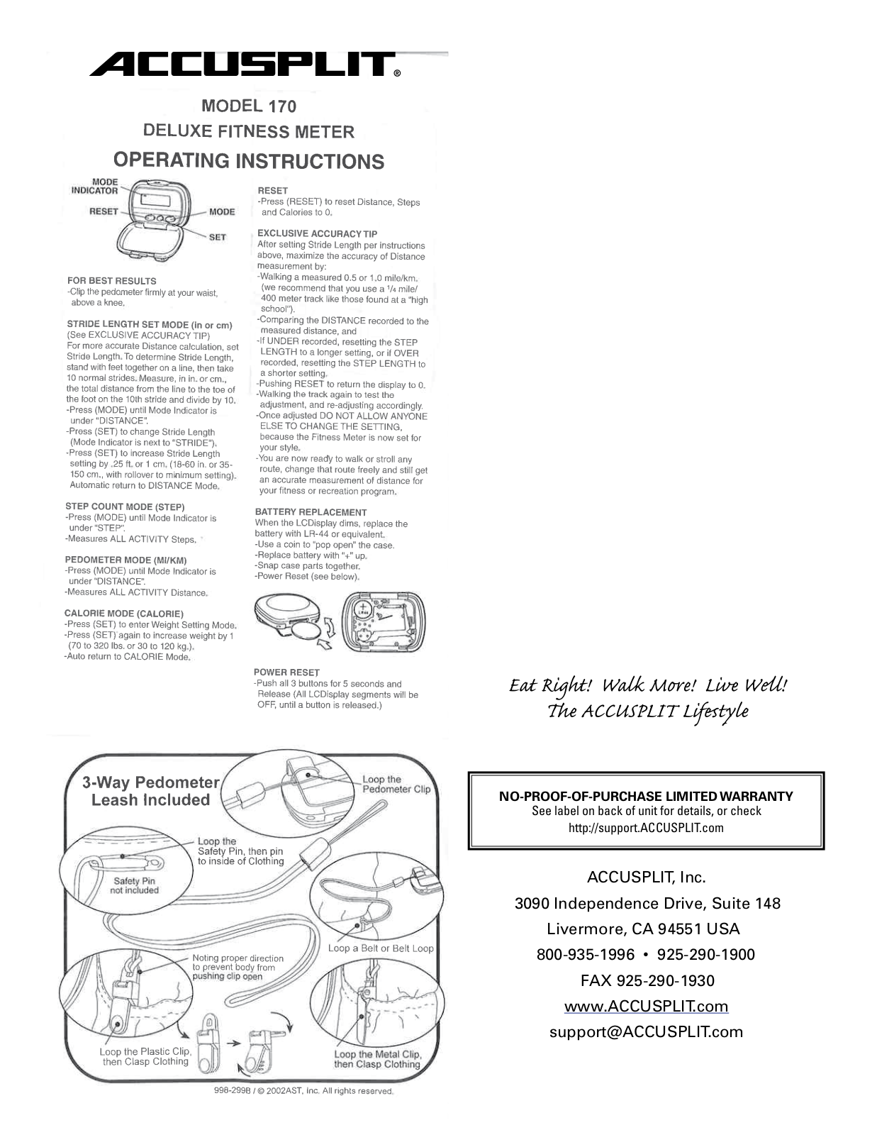 Accusplit 170 User Manual