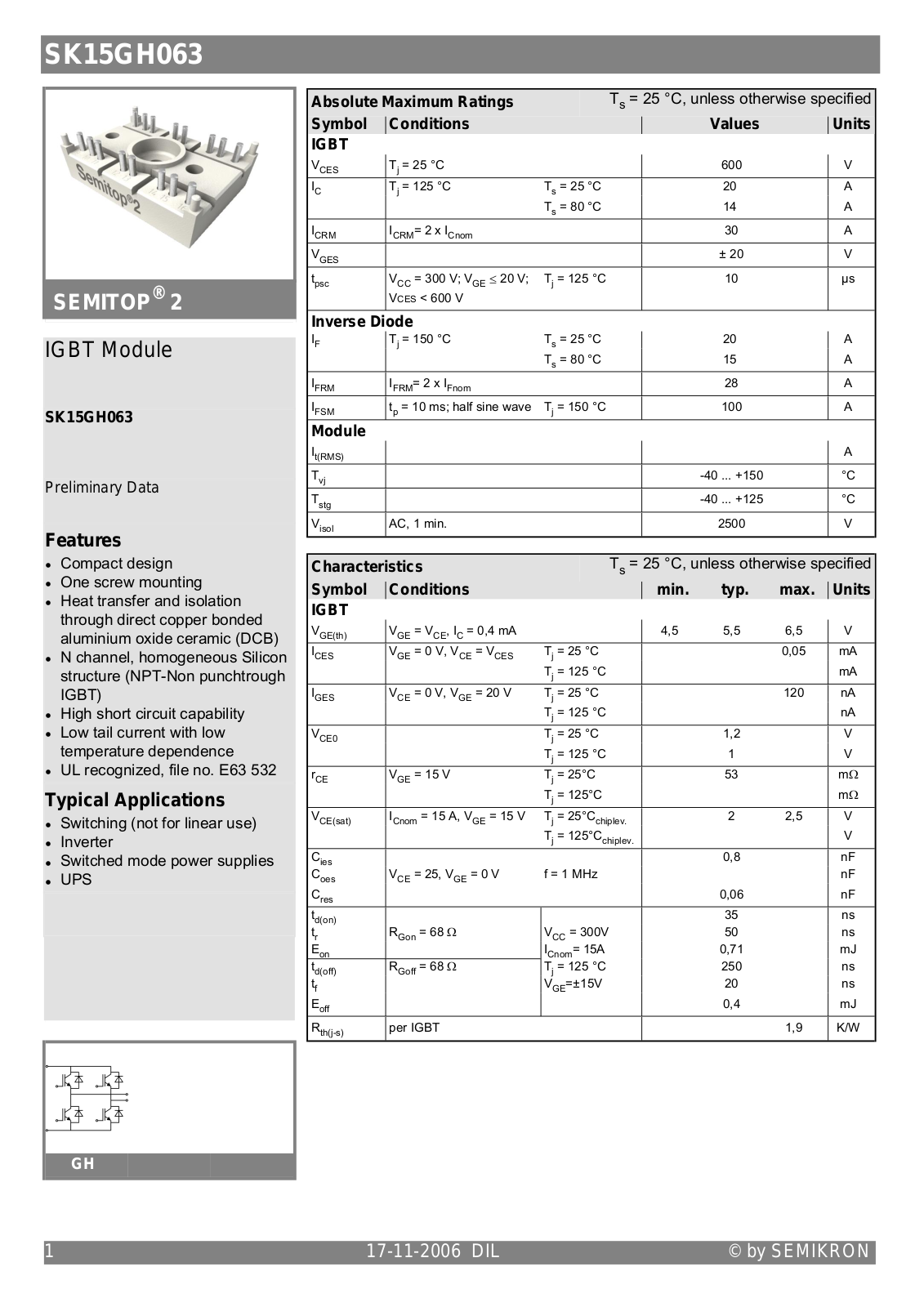 Semikron SK15GH063 Data Sheet