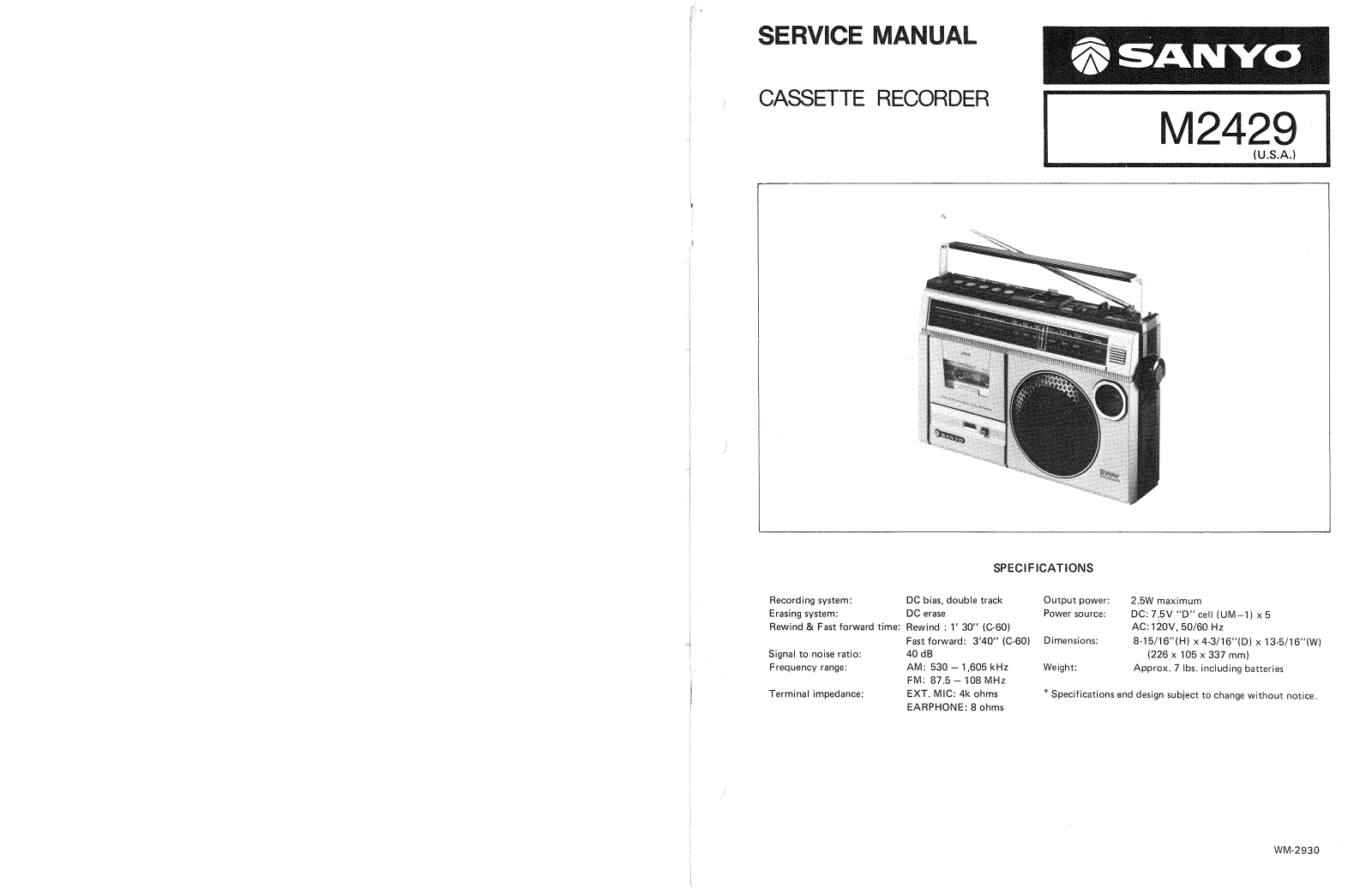 Sanyo M-2429 Service manual