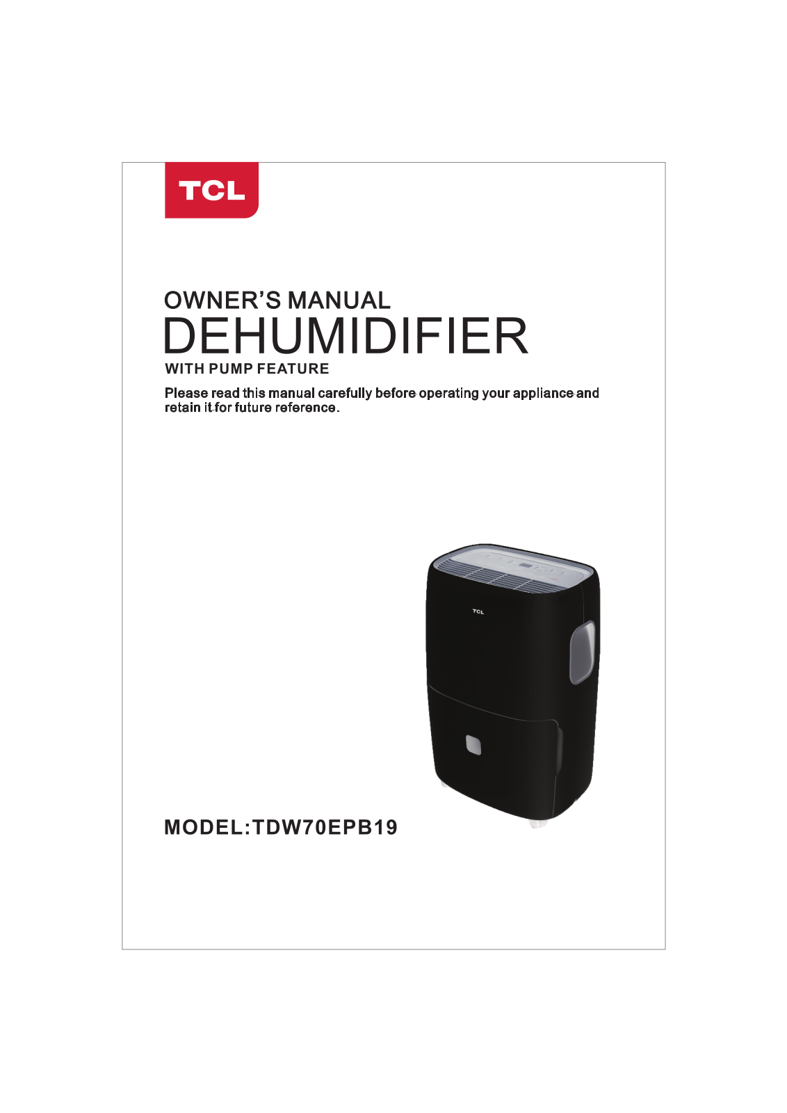 TCL TDW70EPB19 Users guide