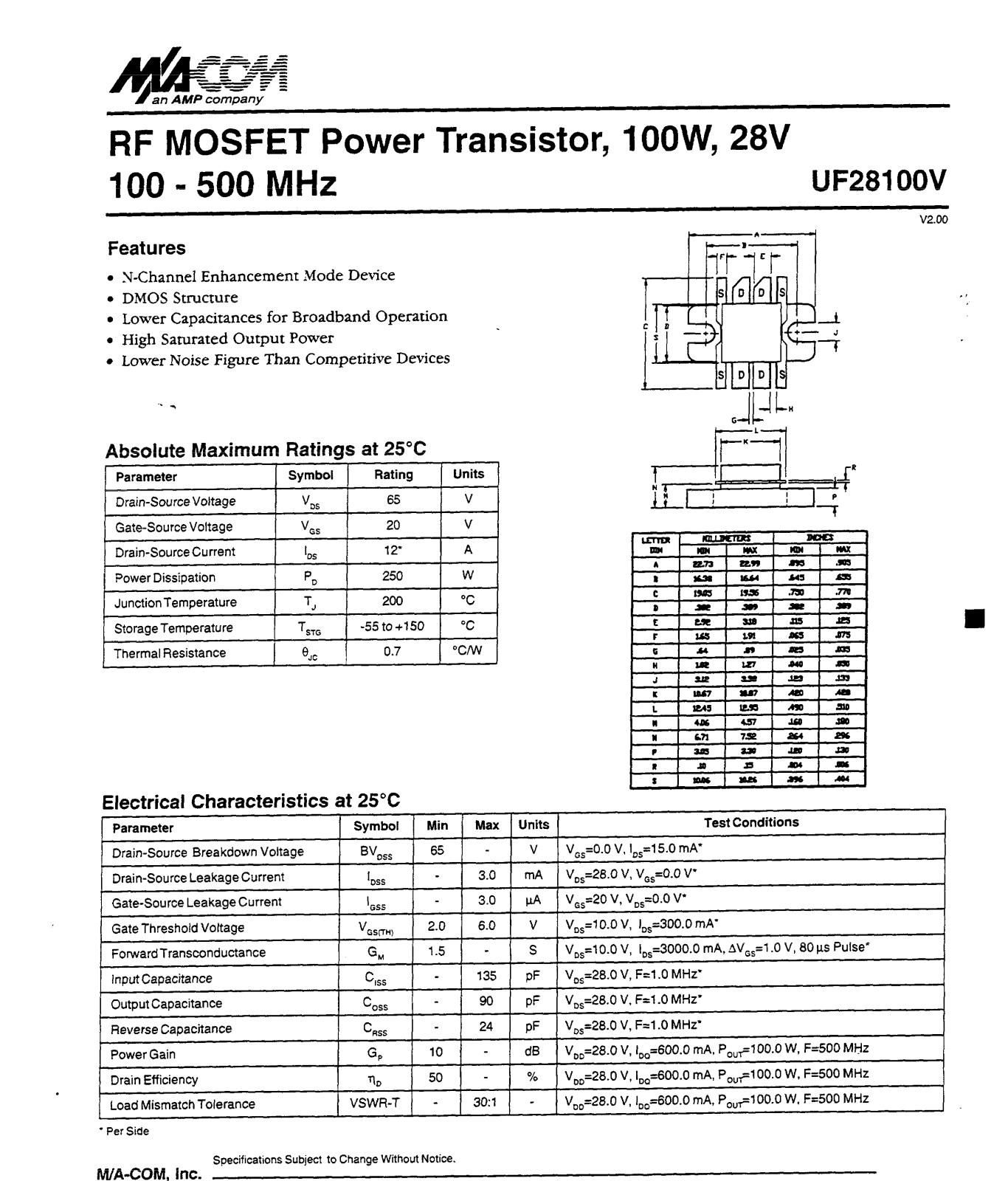 Datasheet UF28100V Datasheet (M A COM) - ManualMachine.com