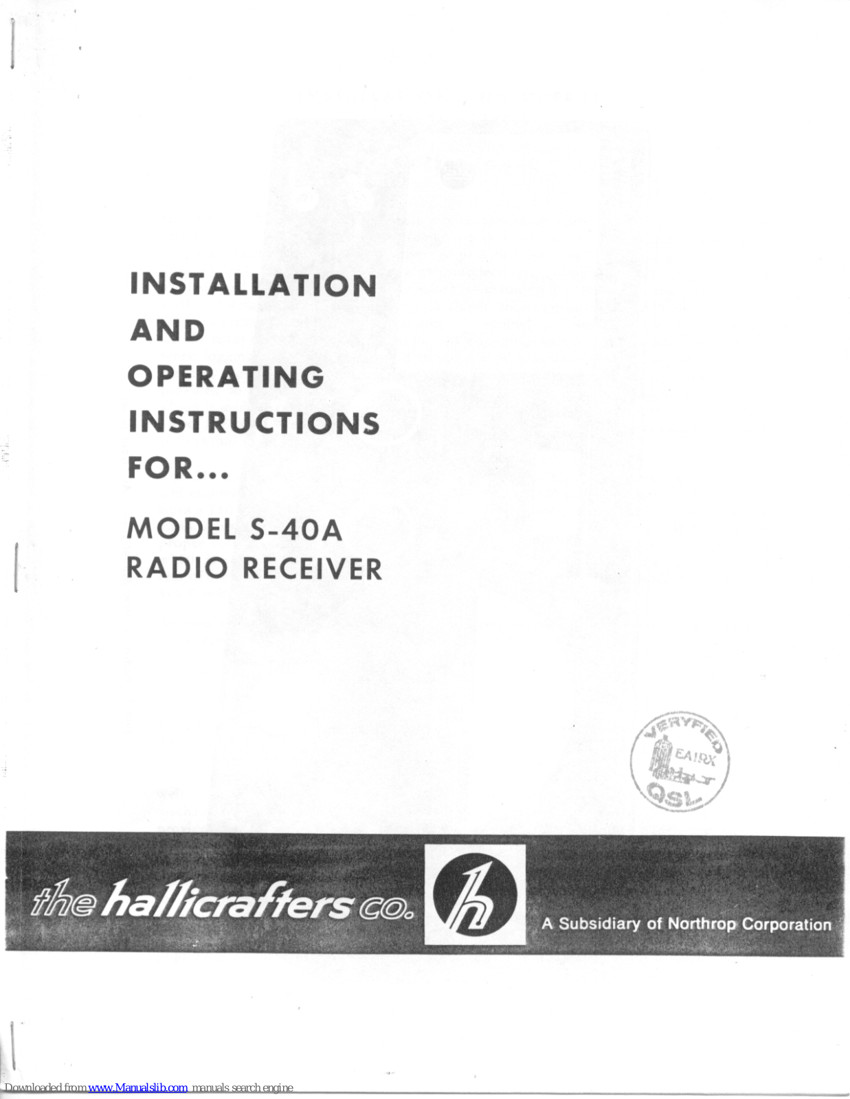 Hallicrafters S-40A Installation And Operating Instructions Manual