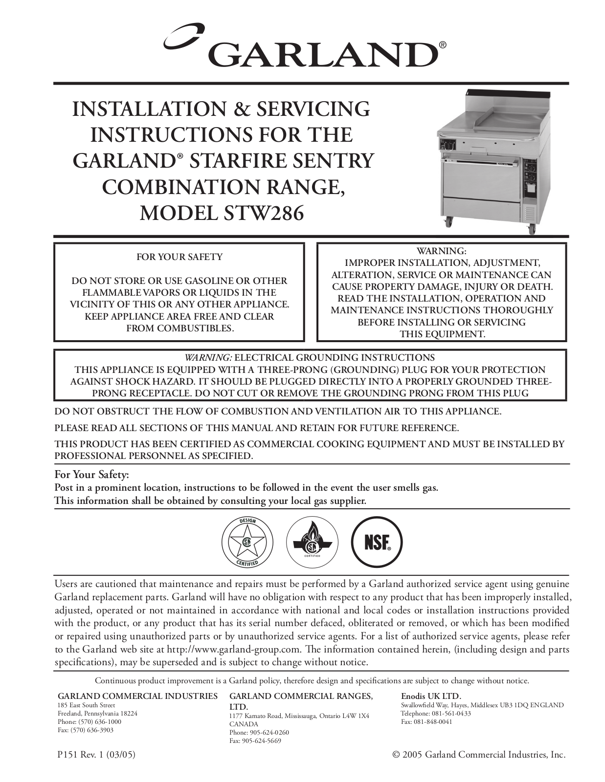 Garland STW286 Installation Manual