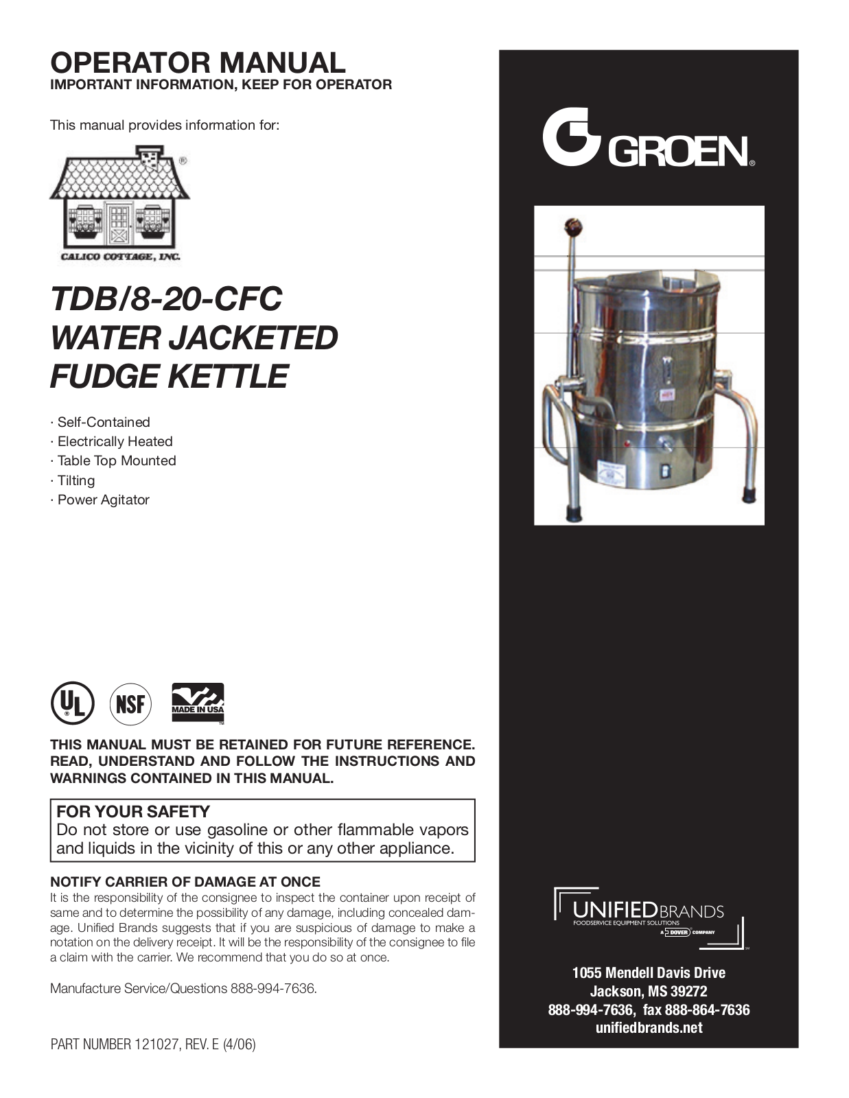 Groen TDB-8-20-CFC Service Manual