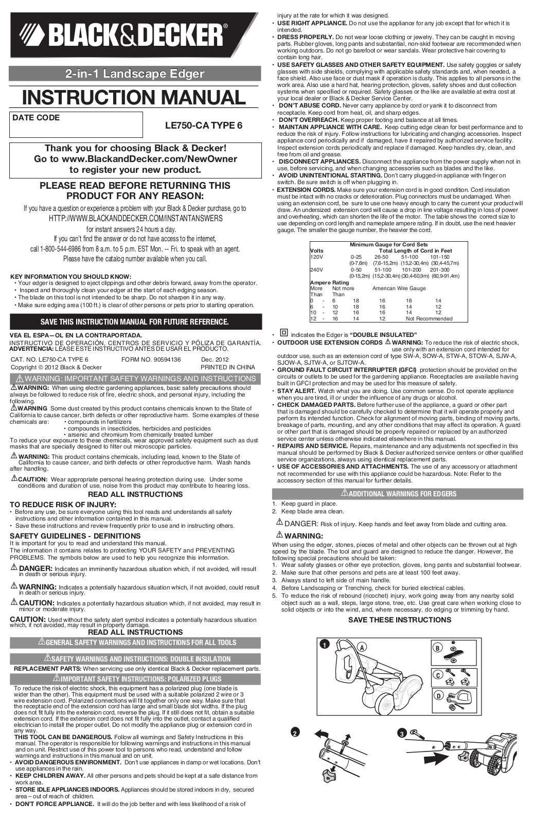 Black & Decker LE750-CA User Manual