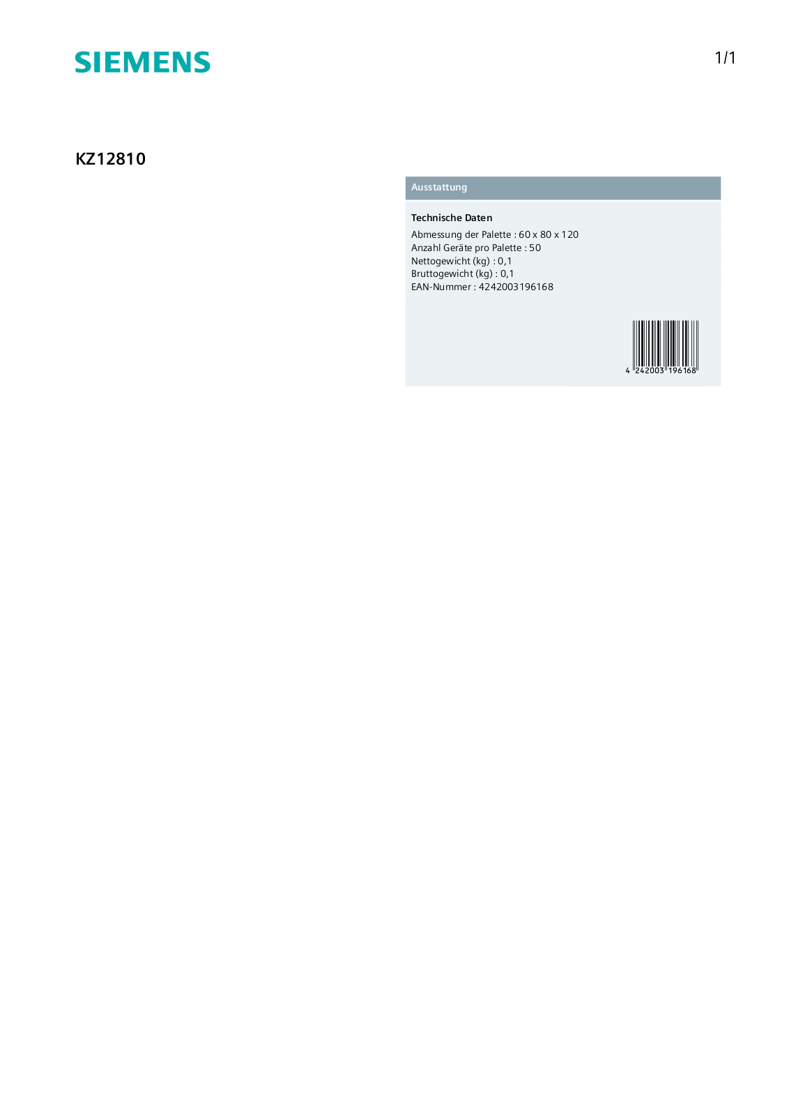 Siemens KZ12810 User Manual