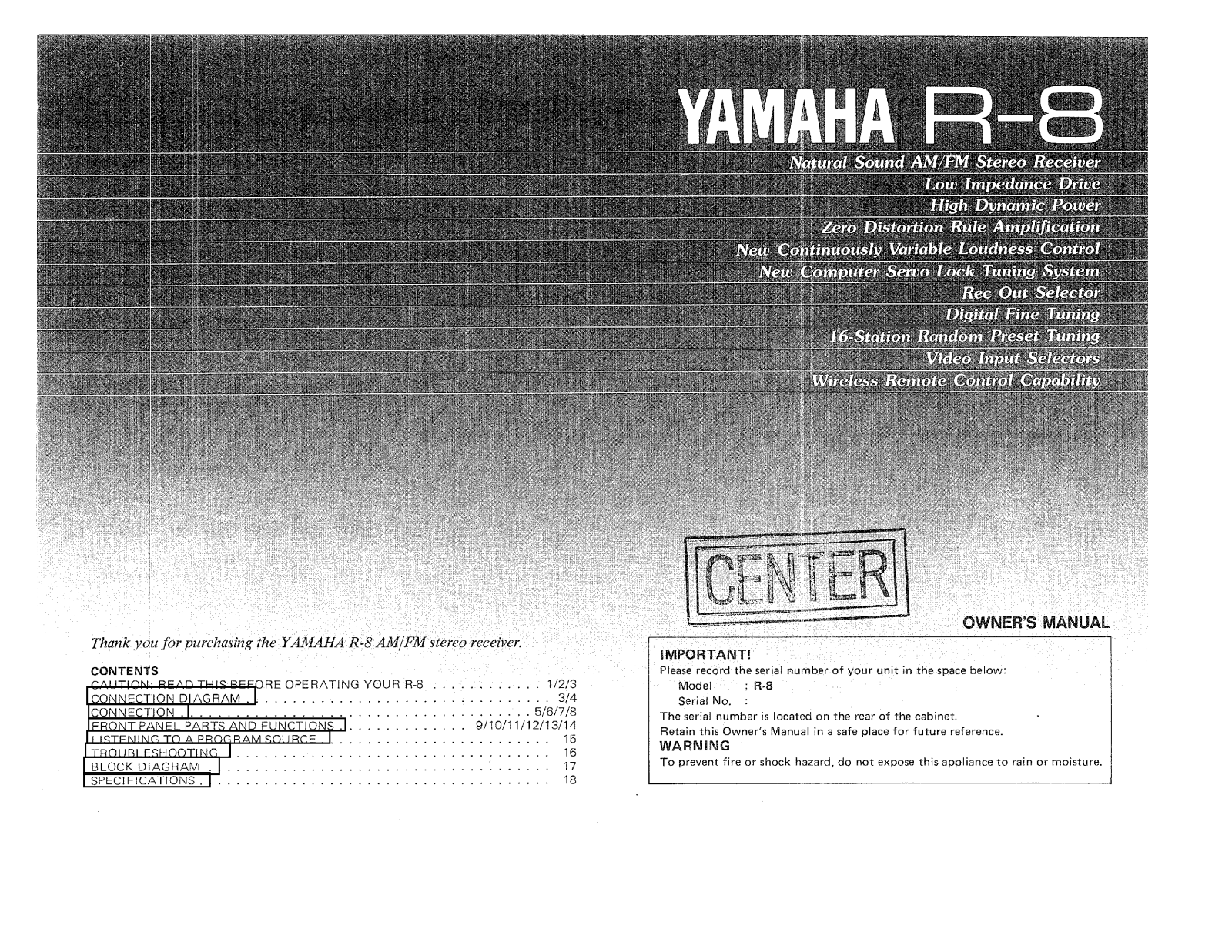 Yamaha R8 User Manual