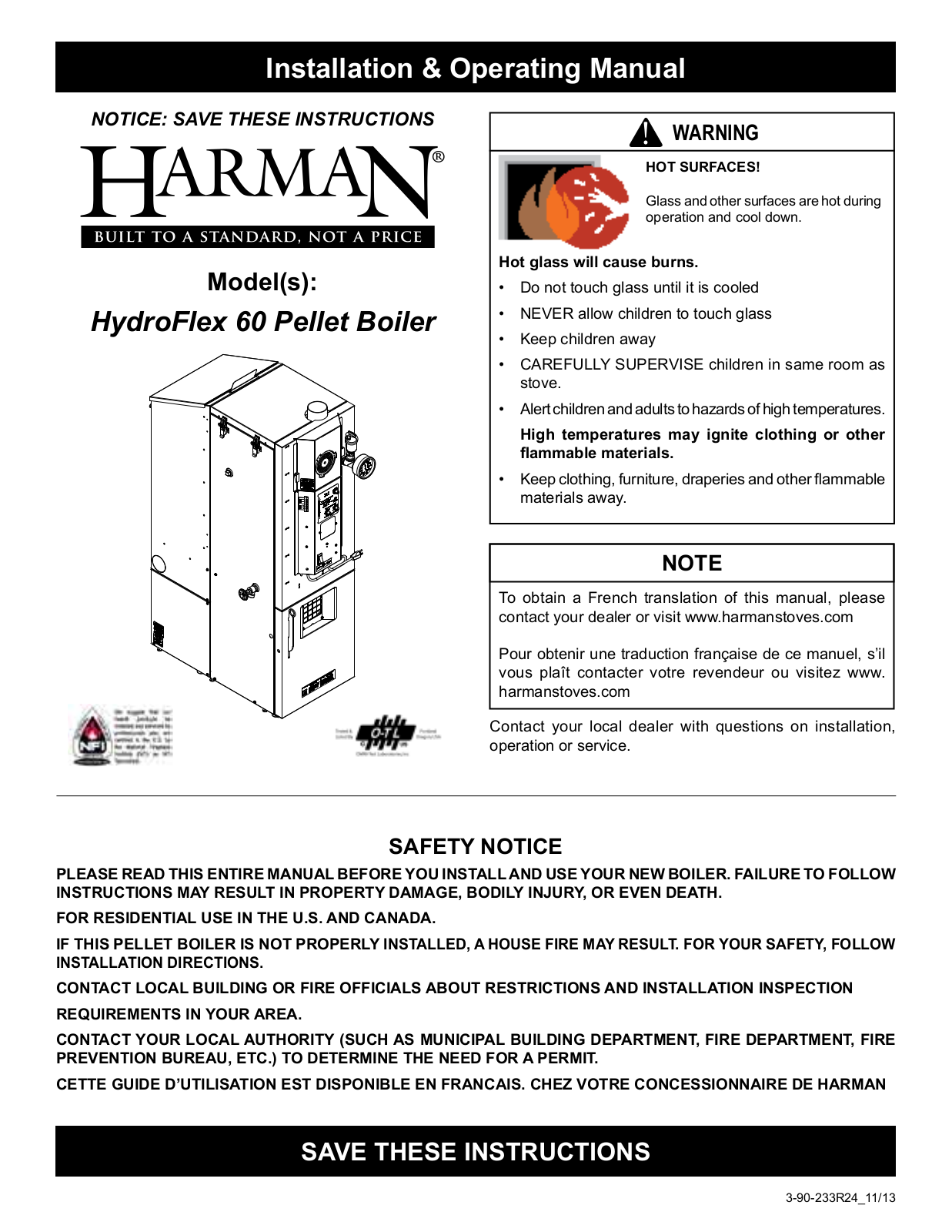 Harman HF60 Boiler Quick Start Manual