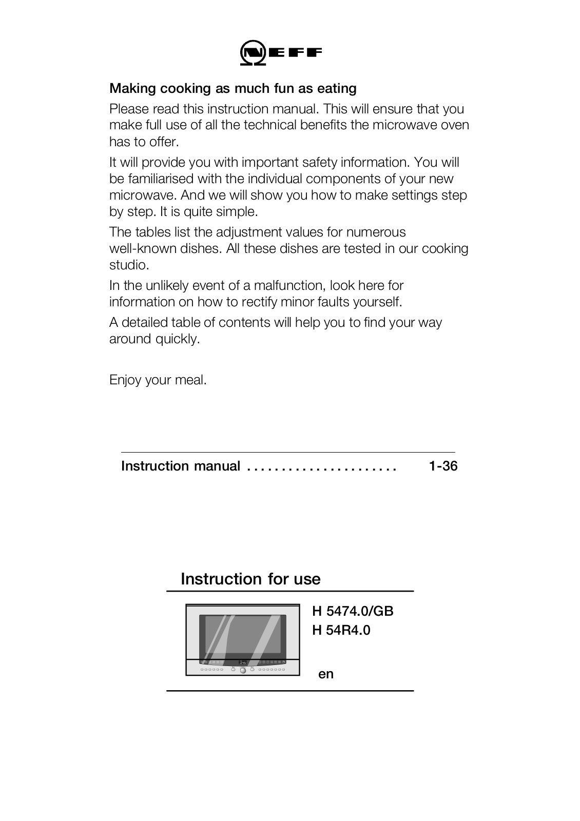 Neff H5474N0, H5474 instruction Manual