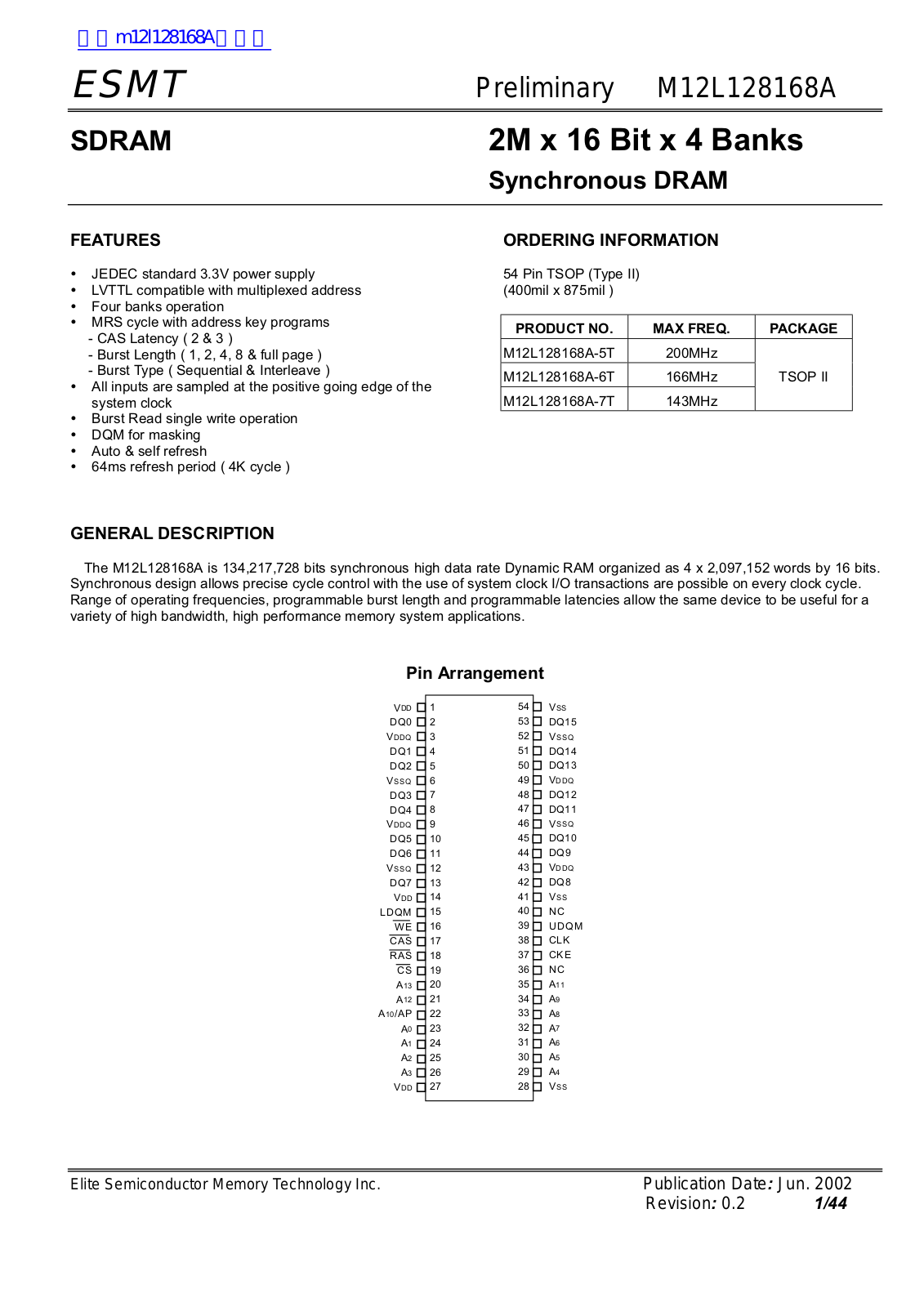 ESMT M12L128168A User Manual