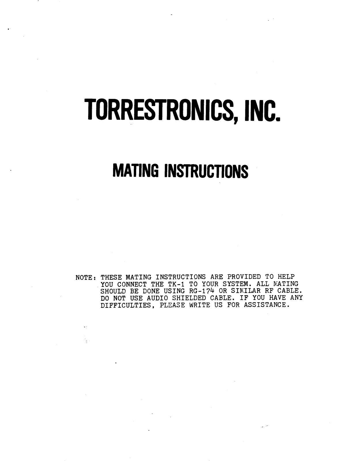 Torrestronics TK-1 User Manual