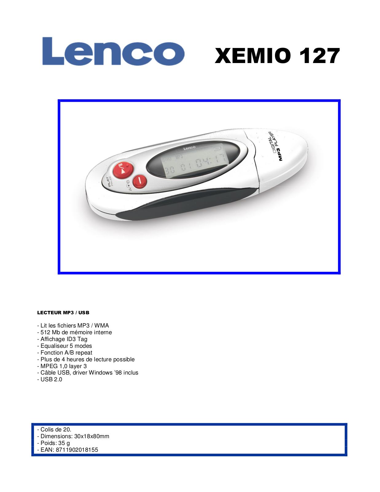 LENCO XEMIO-127 User Manual