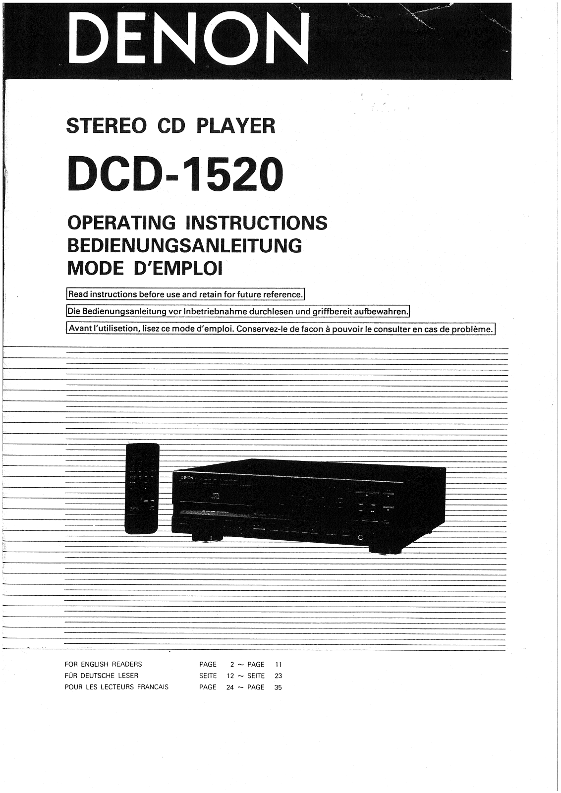 Denon DCD-1520 Owner's Manual