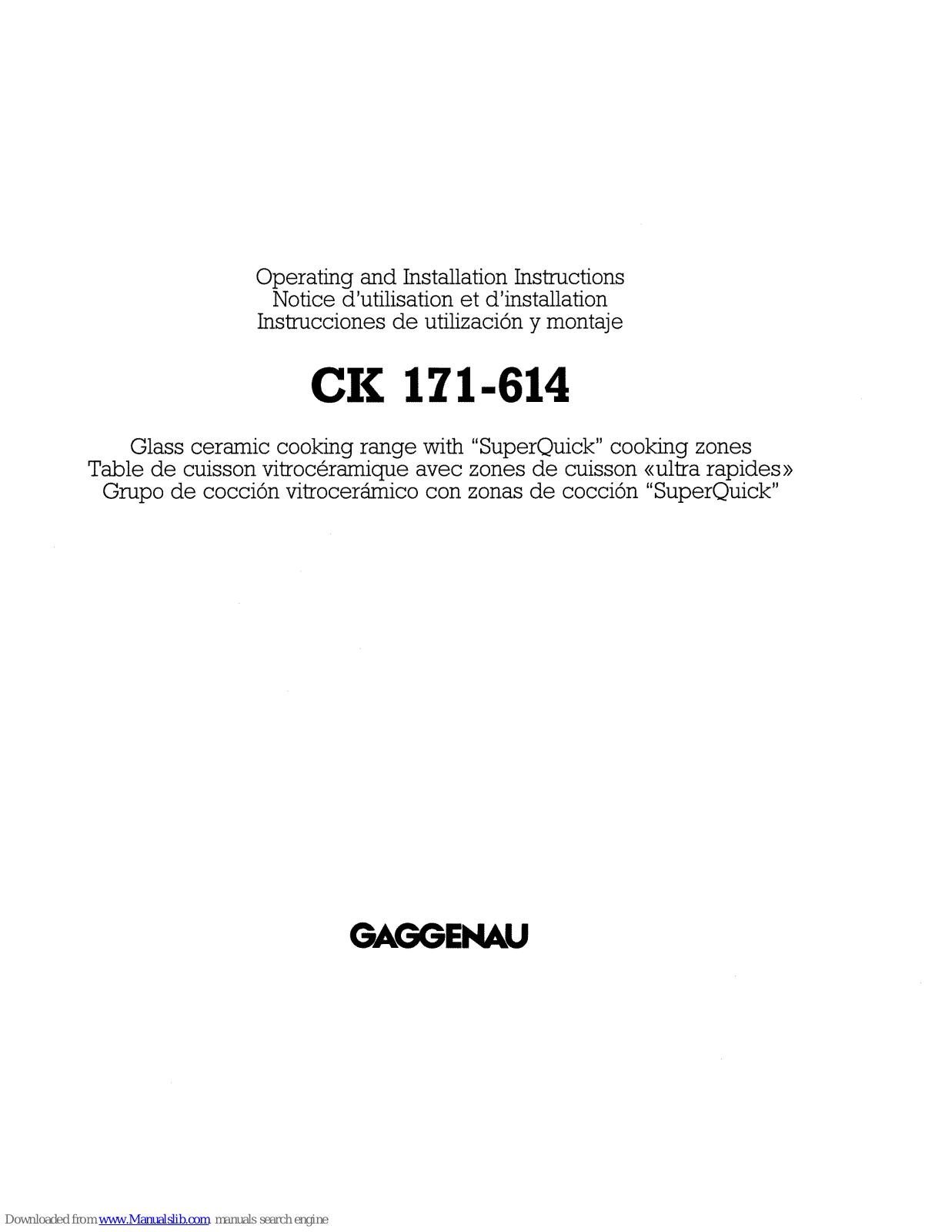 Gaggenau CK 171-614 Operating And Installation Instructions