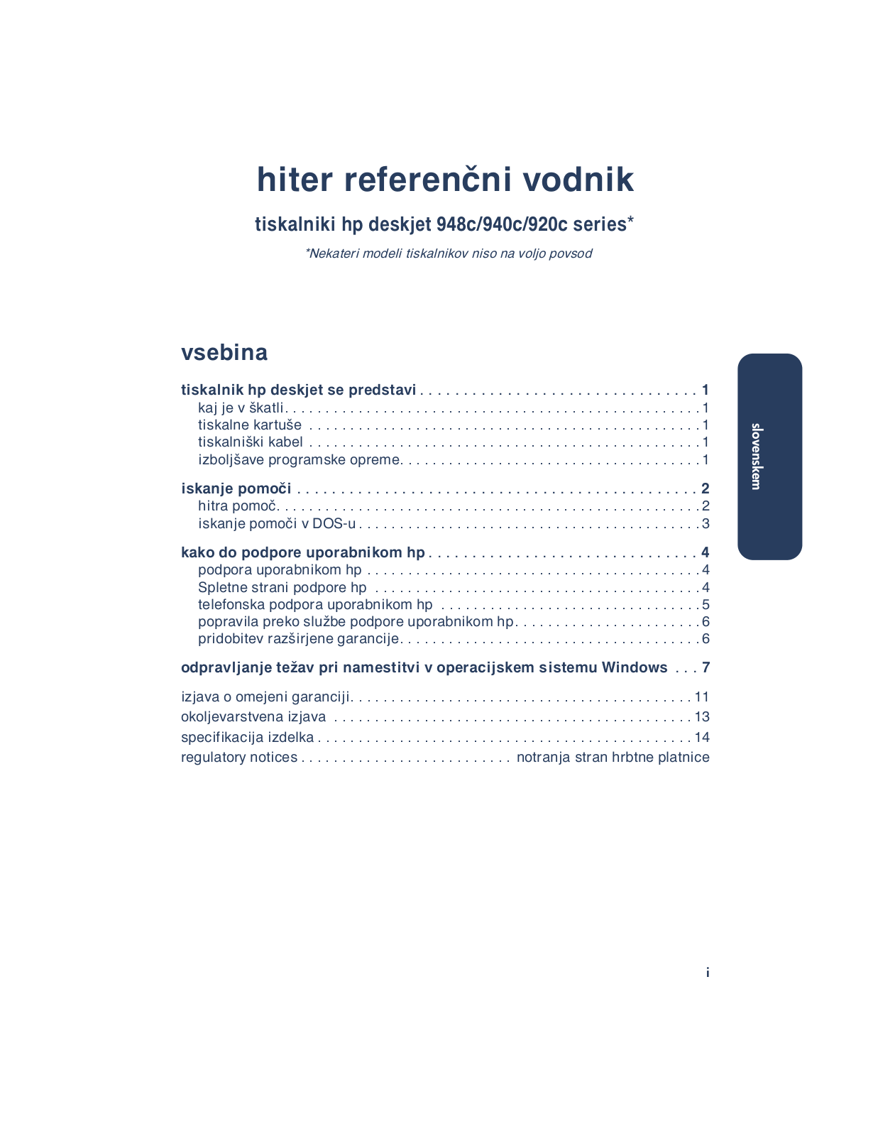 HP Deskjet 948C, Deskjet 940C, Deskjet 920C Quick Reference Guide