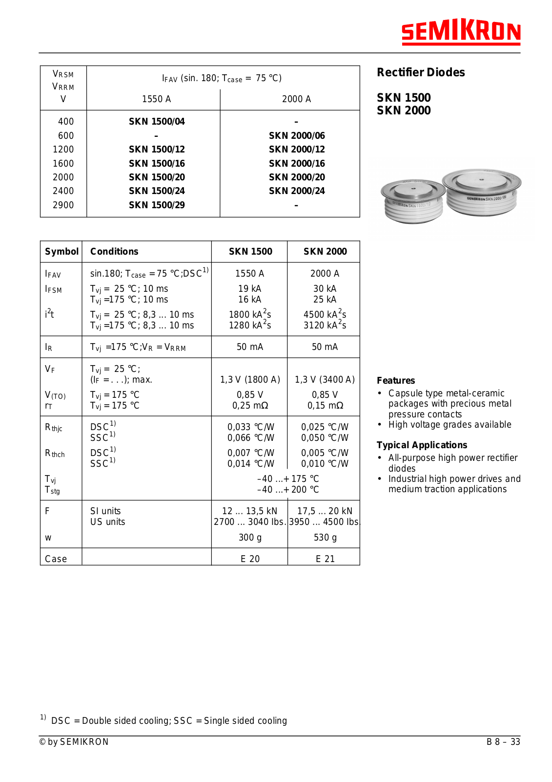 Semikron SKN1500, SKN 2000 Data Sheet