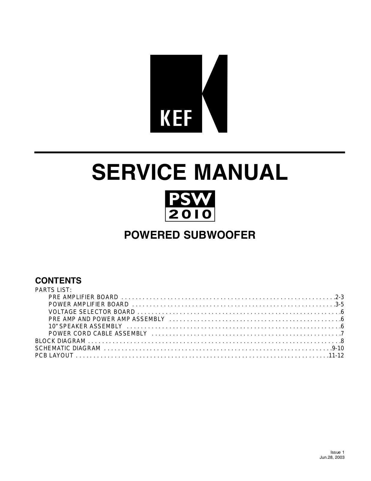 KEF PSW-2010 Service manual