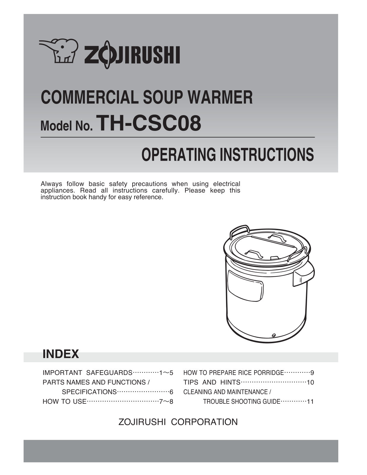 Zojirushi TH-CSC08 Owner's Manual