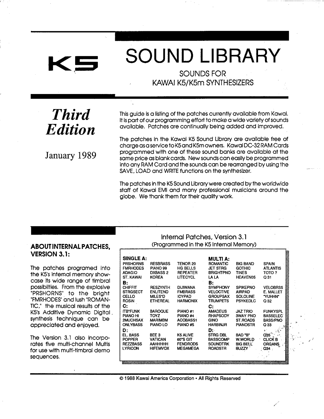 Kawai K5 Sound Library