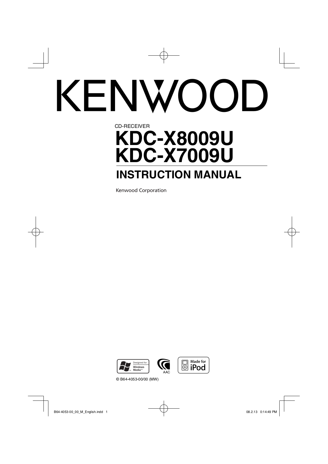 Kenwood KDC-X7009U, KDC-X8009U User Manual