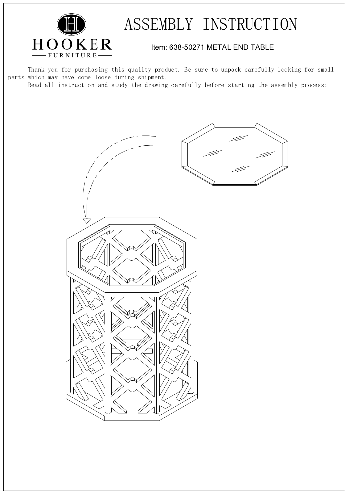 Hooker Furniture 63850271 Assembly Guide