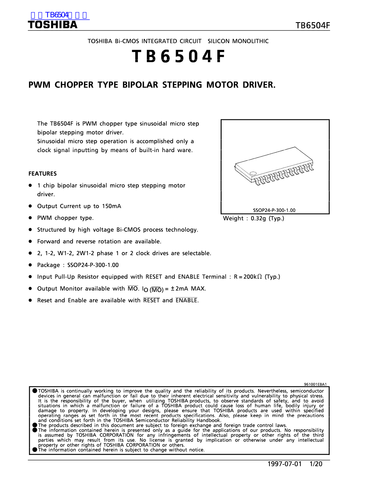 TOSHIBA TB6504F Technical data