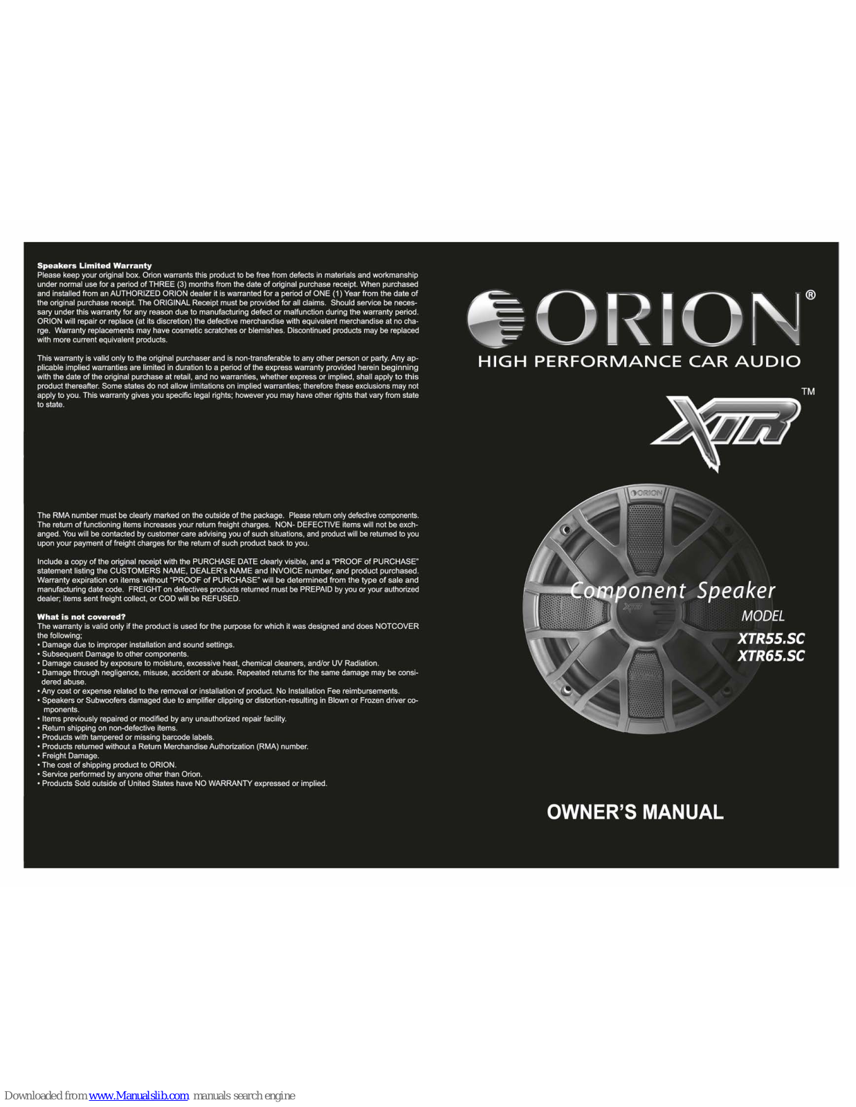 Orion XTR55.SC, XTR65.SC Owner's Manual