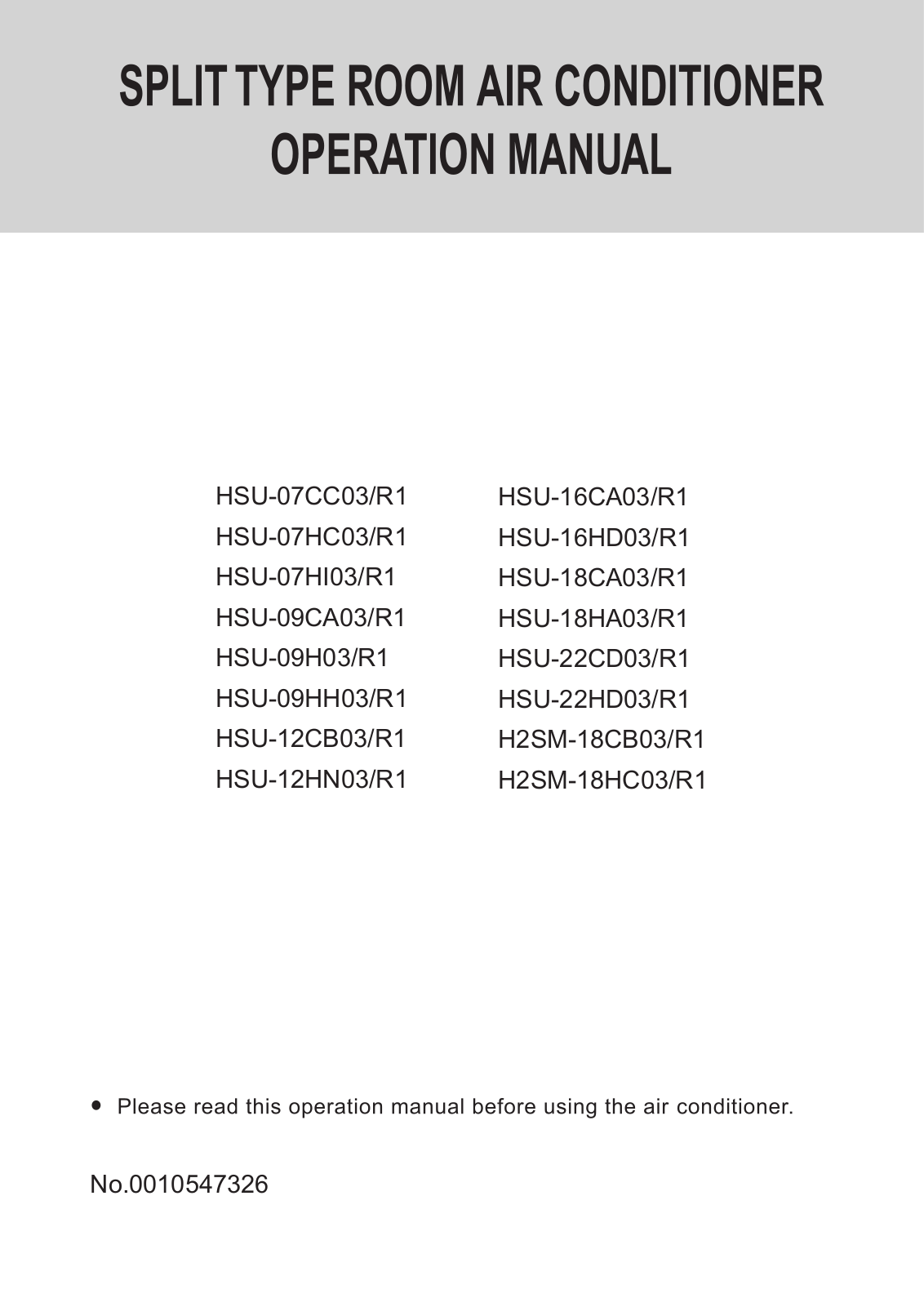 Haier HSU-12CB03R1 User Manual