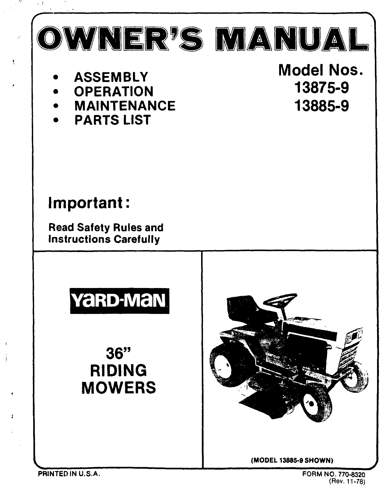 Bolens 13875-9, 13885-9 User Manual