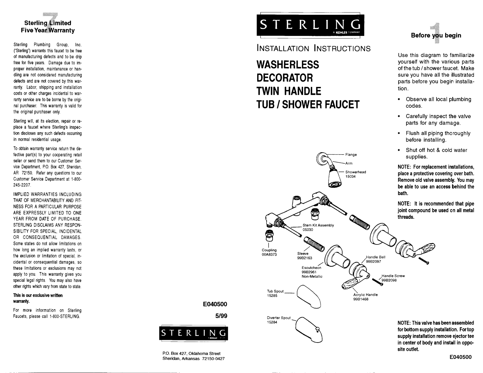 Sterling E040500 User Manual