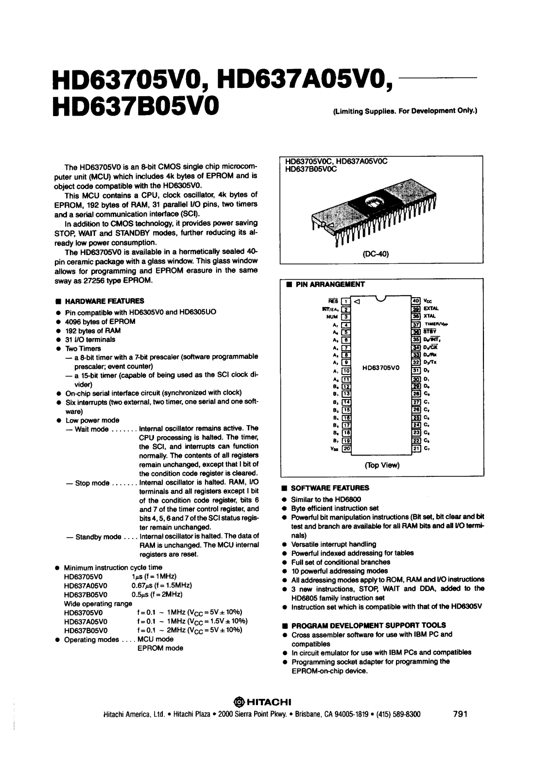 HIT HD637A05V0C, HD63705V0C Datasheet